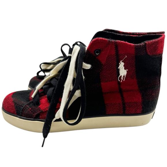 Polo Ralph Lauren Buffalo Plaid Flannel Hi Top Sneakers Pony Logo Mens 6.5 main image 11